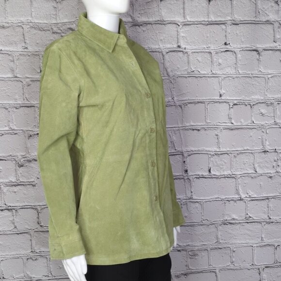 Dialogue Green Washable Leather Shirt Jacket, Women's Small - Picture 3 of 11
